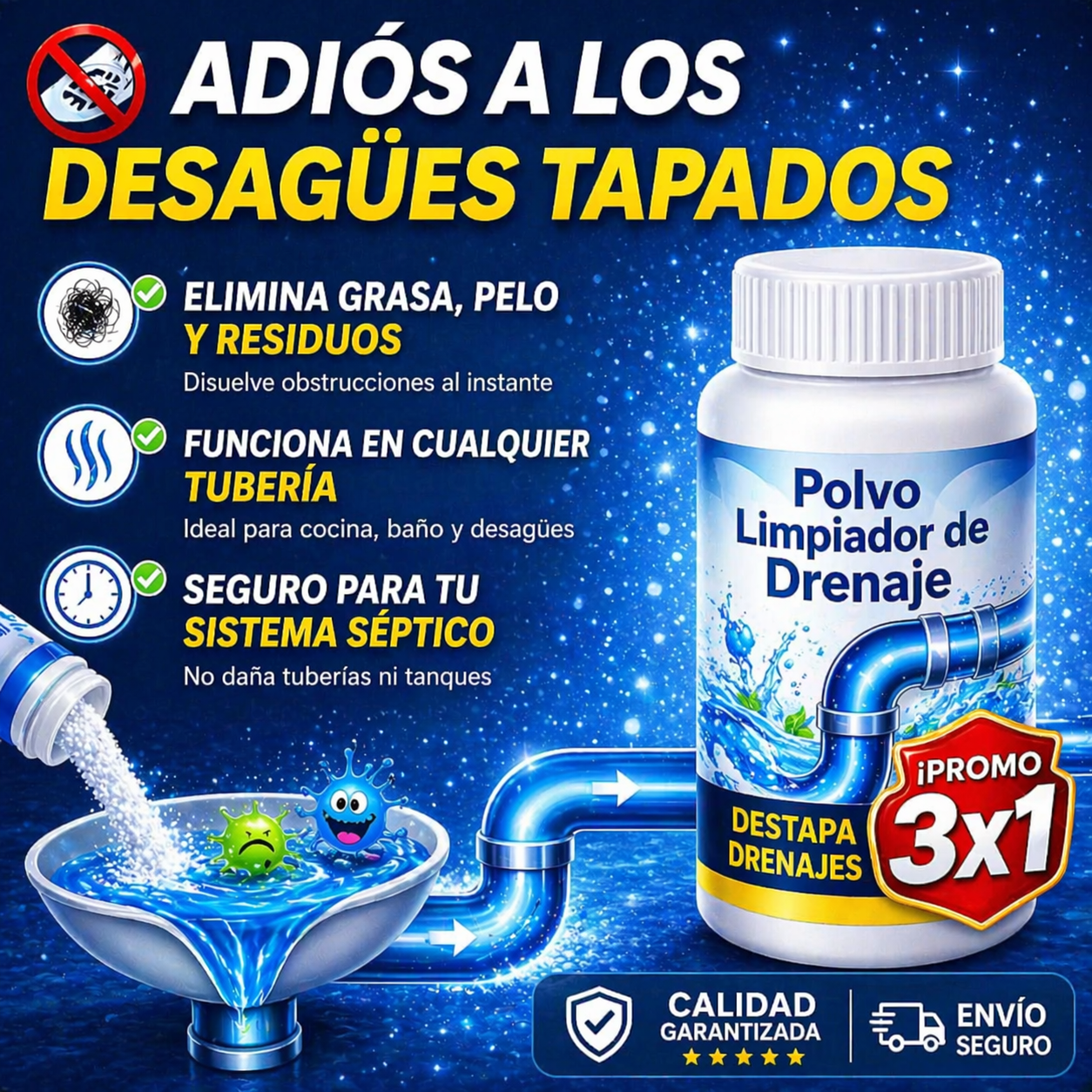 Destapador de Cañerías y Drenajes (Lleva 3 Paga 1)